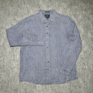 Rodd & Gunn Buton Up Mens Large Sports Fit Floral Blue 100% Linen